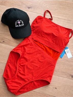 Bleu Rod Beattie Don't Mesh with Me One Shoulder Mio Orange Swim with Hat